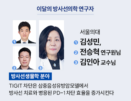 [방사선생물학 분야] 서울의대 김성민, 전승혁 연구원님, 김인아 교수님